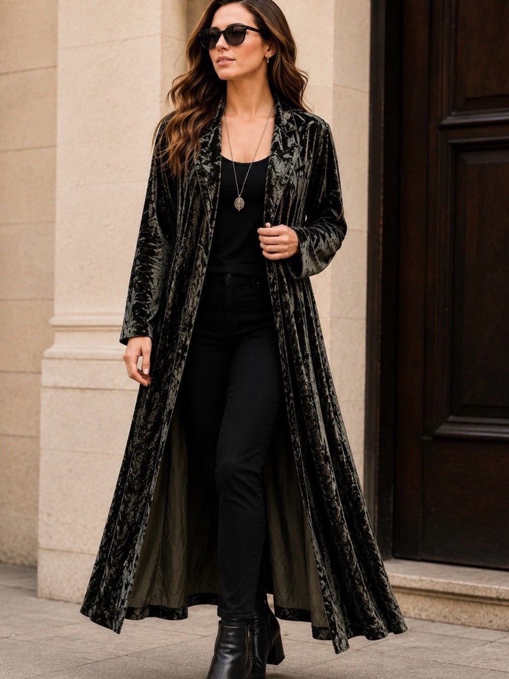 Natural Life Lennon Long Velvet Duster Olive Green Witchy Whimsigoth Size L/XL